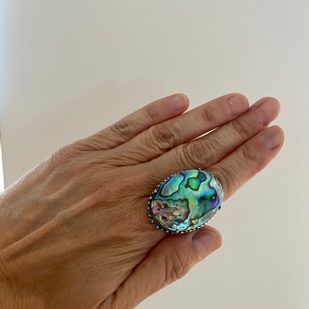 925 Silver Abalone Shell Statement Oval Ring - image 7